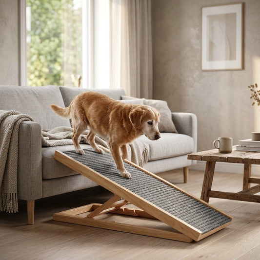 Adjustable Wooden Pet Ramp for Car, Sofa & Bed - PetNestCo