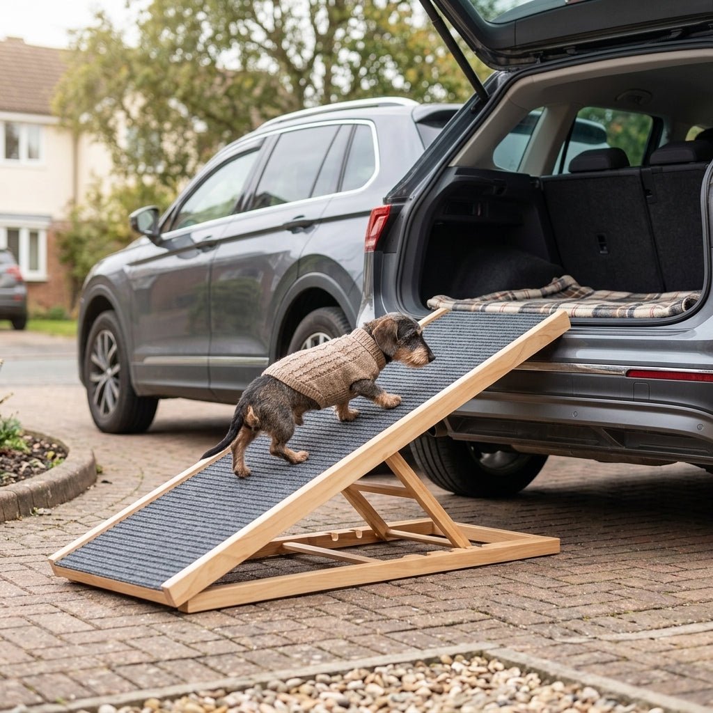 Adjustable Wooden Pet Ramp for Car, Sofa & Bed - PetNestCo