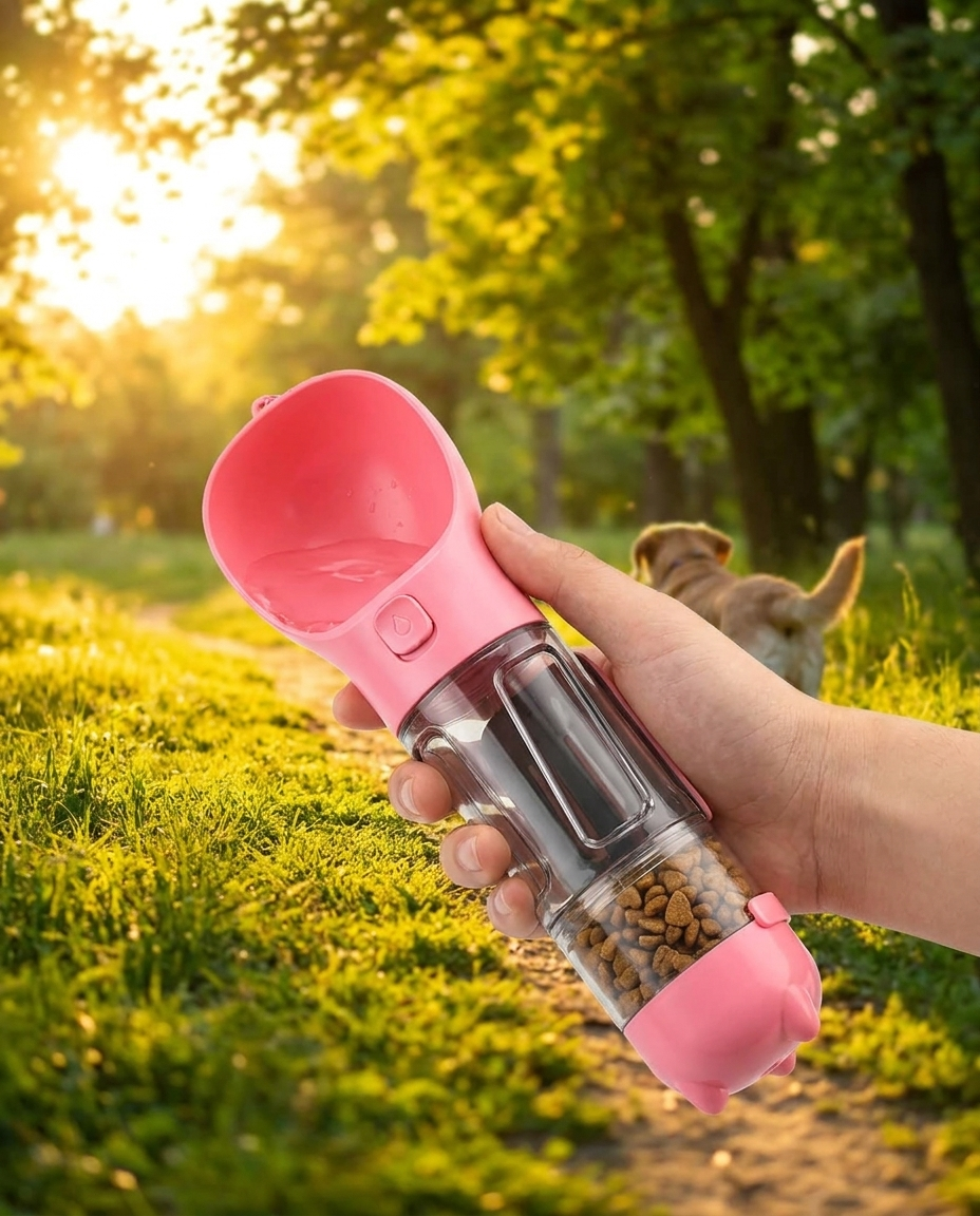 Portable Pet Water Bottle, 3 in 1 Water, Food, and Poop Bag Dispenser - PetNestCo