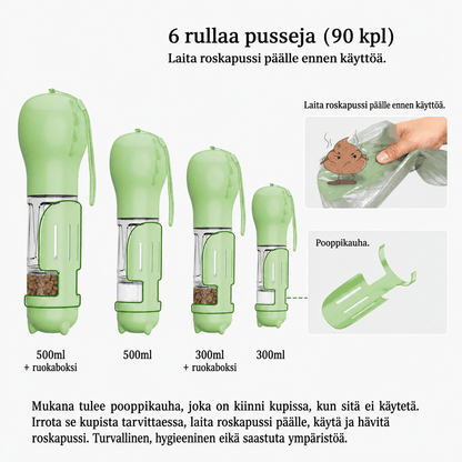 Portable Pet Water Bottle, 3 in 1 Water, Food, and Poop Bag Dispenser - PetNestCo